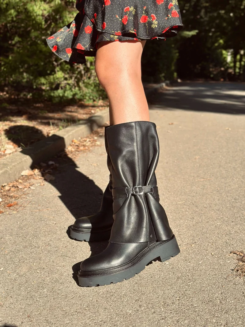 Stivali Donna Pelle Neri con Ghetta Fondo Platform Made in italy