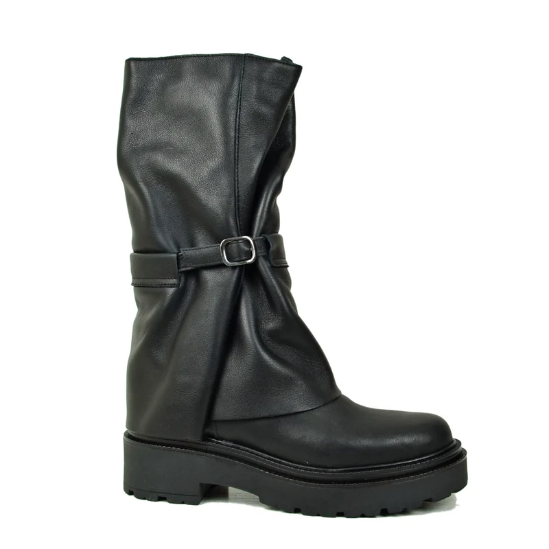 Stivali Donna Pelle Neri con Ghetta Fondo Platform Made in italy