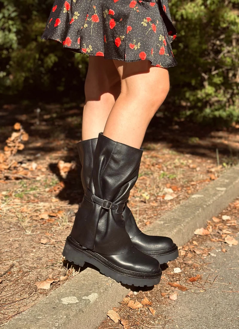 Stivali Donna Pelle Neri con Ghetta Fondo Platform Made in italy