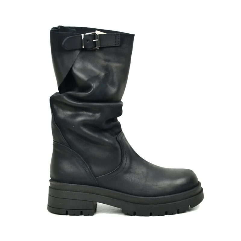 Biker con Gambale Regolabile Morbido Nabuk Nero fondo Platform
