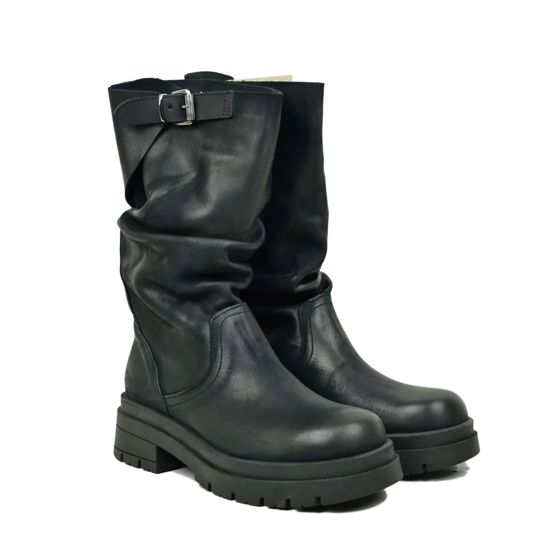 Biker con Gambale Regolabile Morbido Nabuk Nero fondo Platform