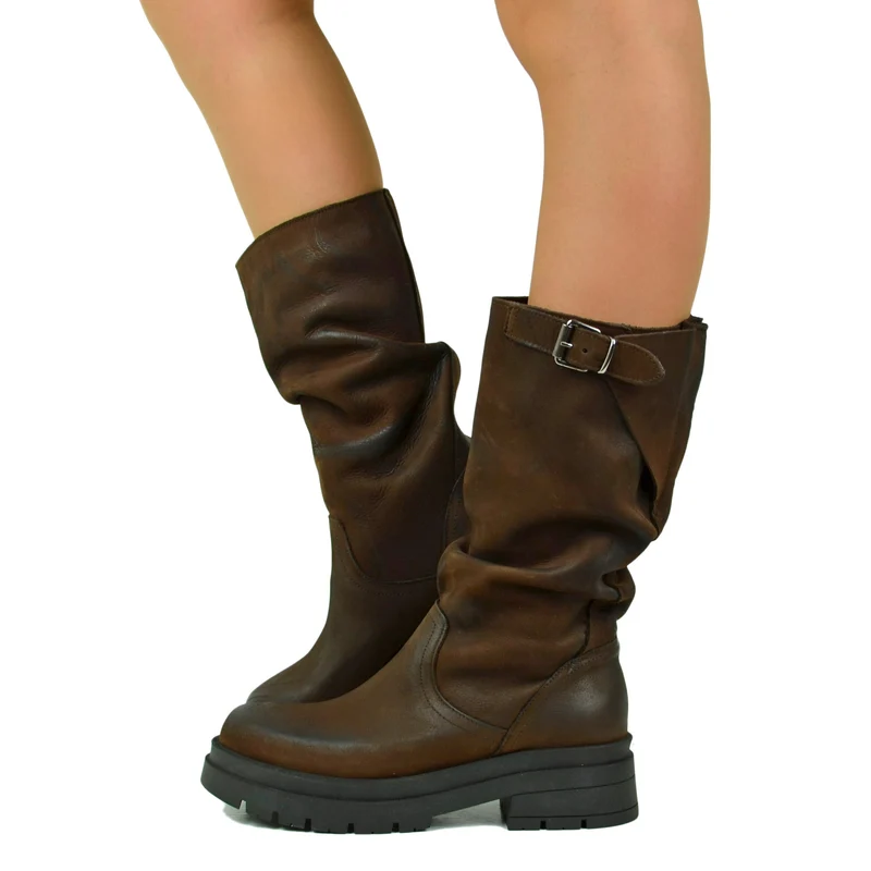 Biker con Gambale Regolabile Morbido Nabuk Cioccolato fondo Platform