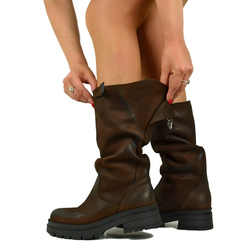 Biker con Gambale Regolabile Morbido Nabuk Cioccolato fondo Platform