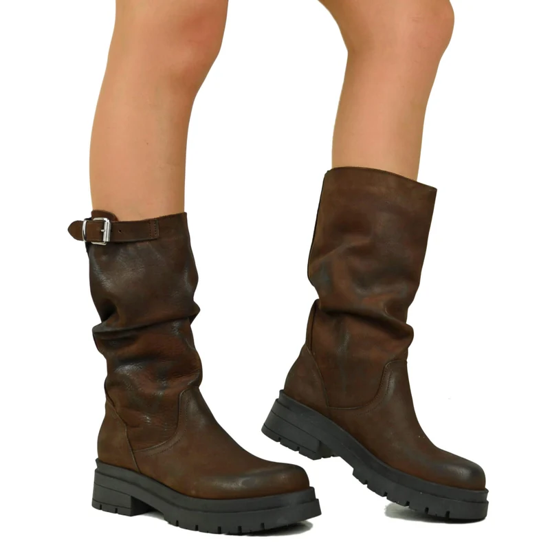 Biker con Gambale Regolabile Morbido Nabuk Cioccolato fondo Platform