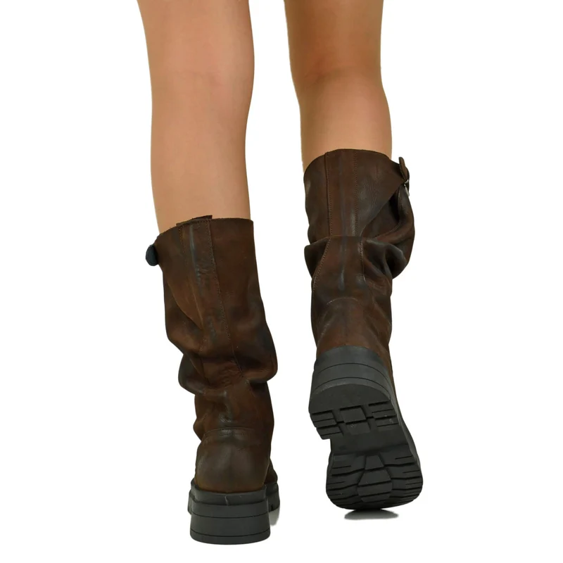 Biker con Gambale Regolabile Morbido Nabuk Cioccolato fondo Platform
