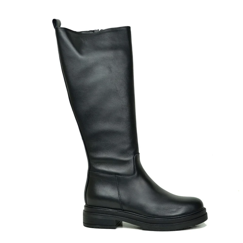 Stivali Donna Biker Neri in Pelle Gambale con Inserto Elasticizzato e Zip Laterale Made in Italy