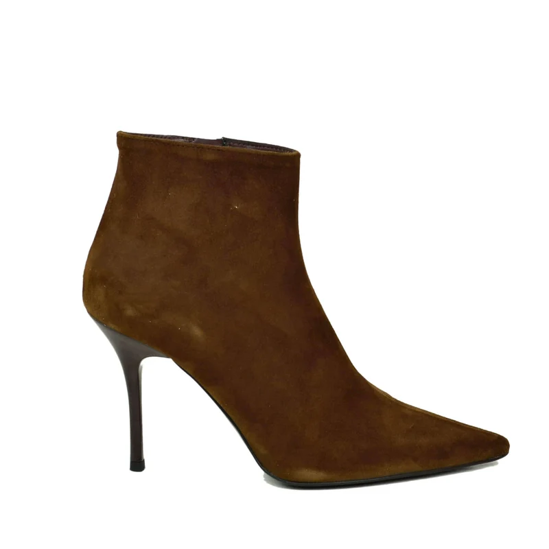 Stivali Eleganti Camoscio Vera Pelle Tacco 9 cm a Spillo Cioccolato Luxury Quality
