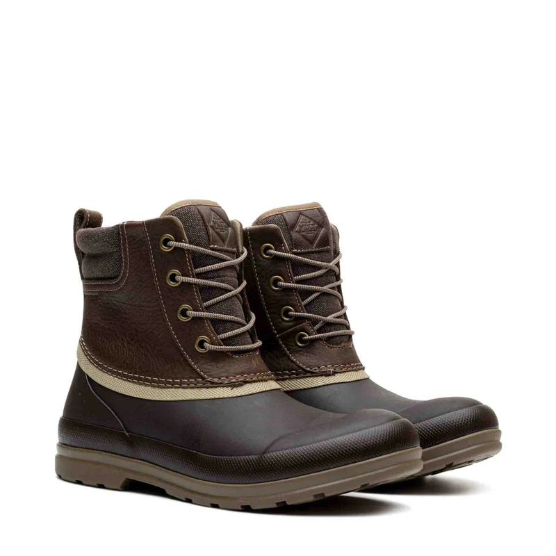 Herren Muck Originals Duck Leder-Kurzstiefel mit Schnürung | Taupe/Dk Brown