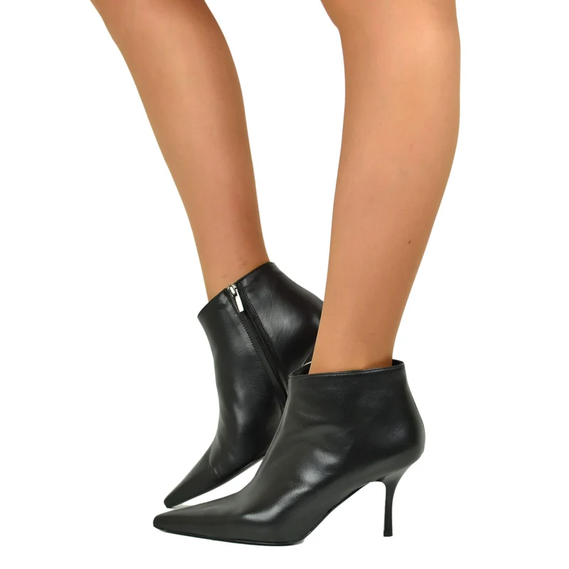 Stivali Eleganti Neri Vera Pelle Tacco a Spillo di 7 cm Luxury Quality