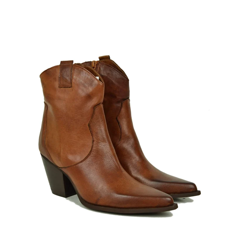 Texani Tronchetti che Slanciano le Gambe Tacco Alto 8 cm Pelle Vintage Cuoio