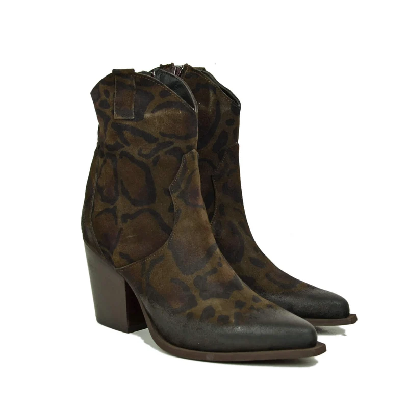 Texani Tronchetti che Slanciano le Gambe Tacco Alto 8 cm Vera Pelle Leopardato