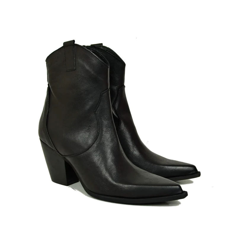 Texani Tronchetti che Slanciano le Gambe Tacco Alto 8 cm Vera Pelle Nera