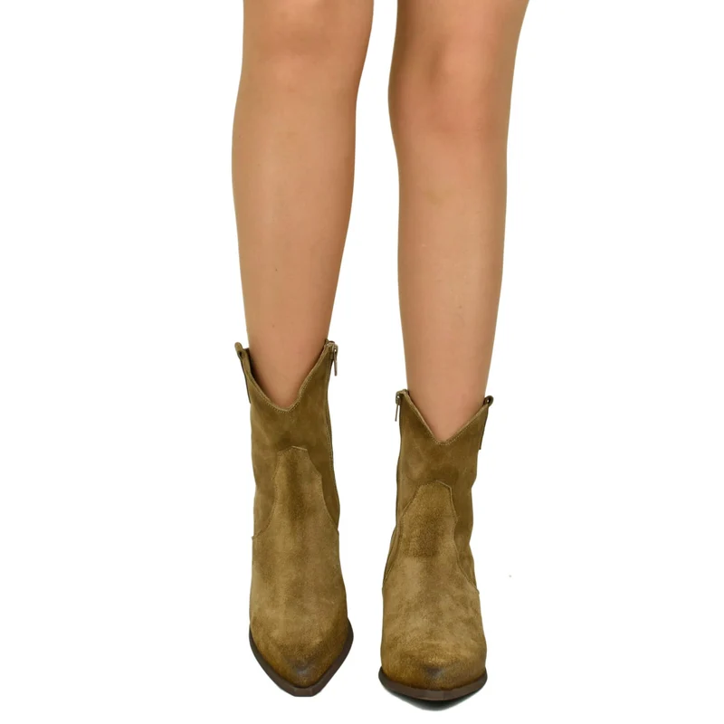 Texani Tronchetti che Slanciano le Gambe Tacco Alto 8 cm Scamosciati Taupe