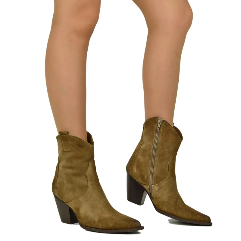 Texani Tronchetti che Slanciano le Gambe Tacco Alto 8 cm Scamosciati Taupe