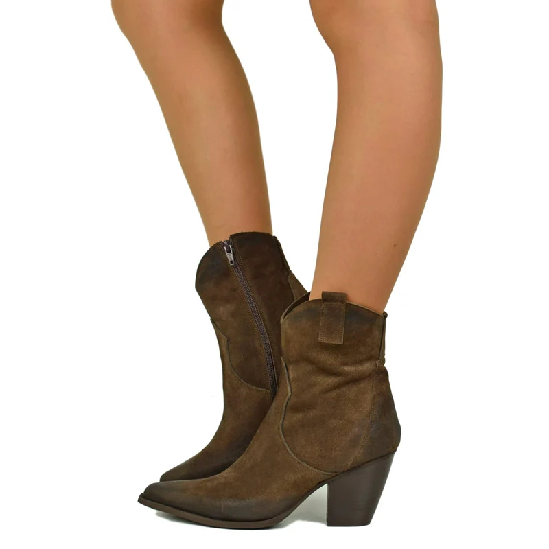 Texani Tronchetti che Slanciano le Gambe Tacco Alto 8 cm Scamosciati Cioccolato