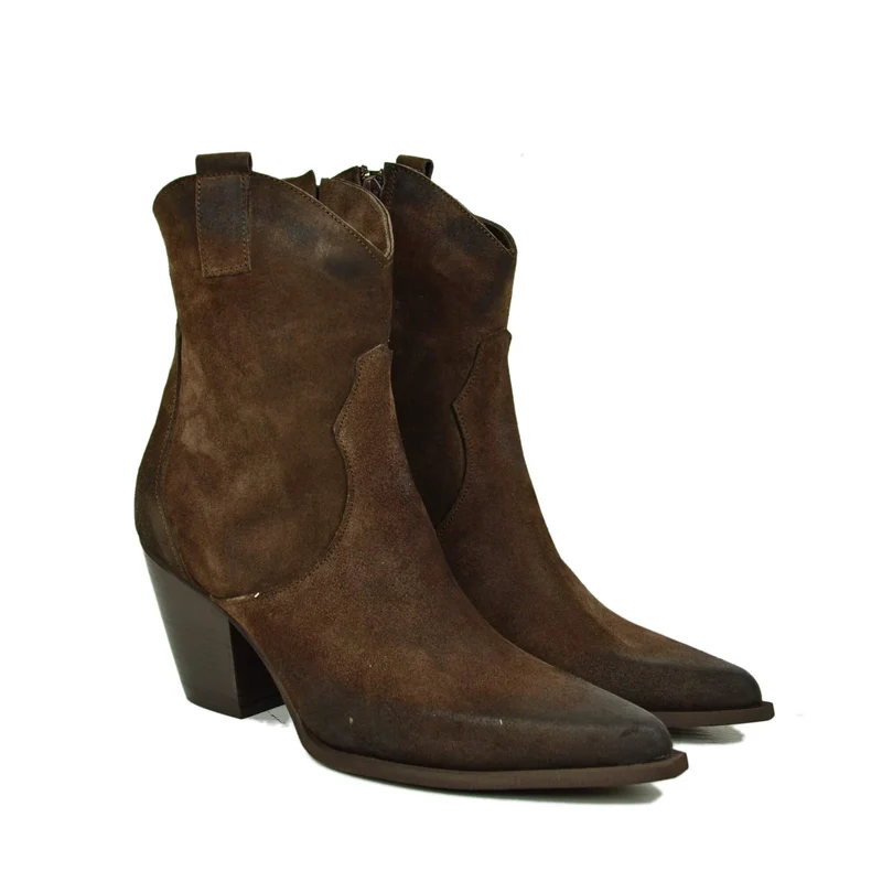 Texani Tronchetti che Slanciano le Gambe Tacco Alto 8 cm Scamosciati Cioccolato