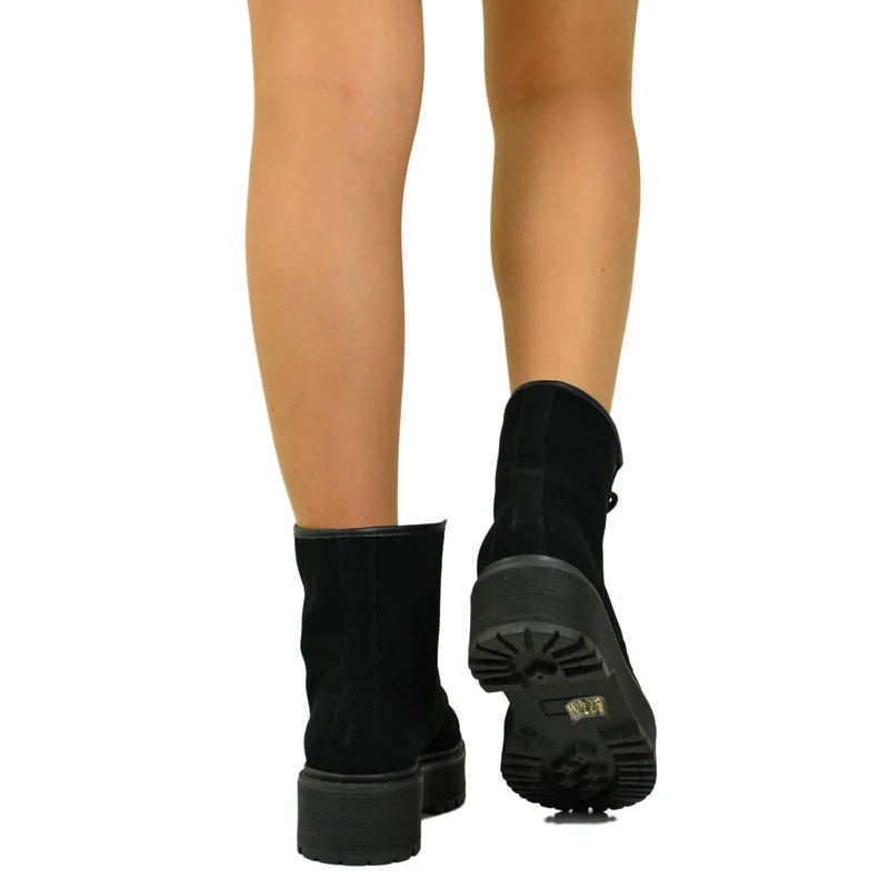 Stivaletti Donna Anfibi Camoscio Camoscio Neri con Lacci e Fondo Platform Made in Italy
