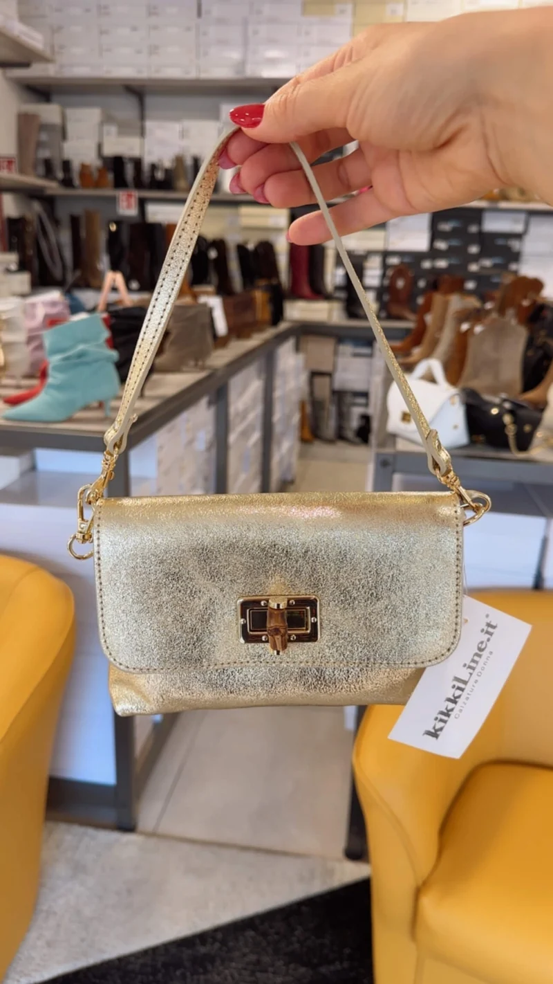 Mini Bag Platino chiusura a Bamboo Clutch a Mano e Tracolla interna VERA PELLE Karen