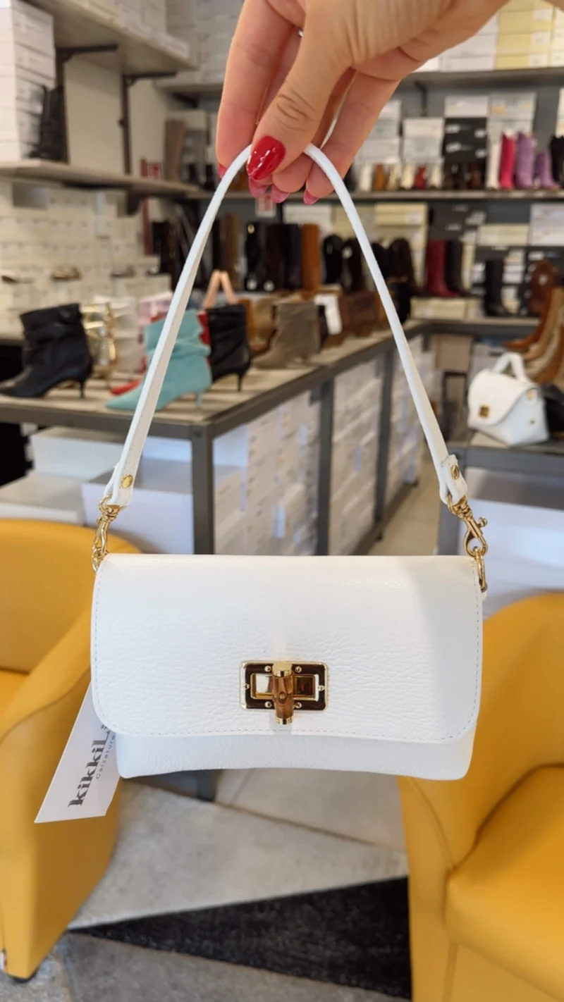 Mini Bag Bianca chiusura a Bamboo Clutch a Mano e Tracolla interna VERA PELLE Karen