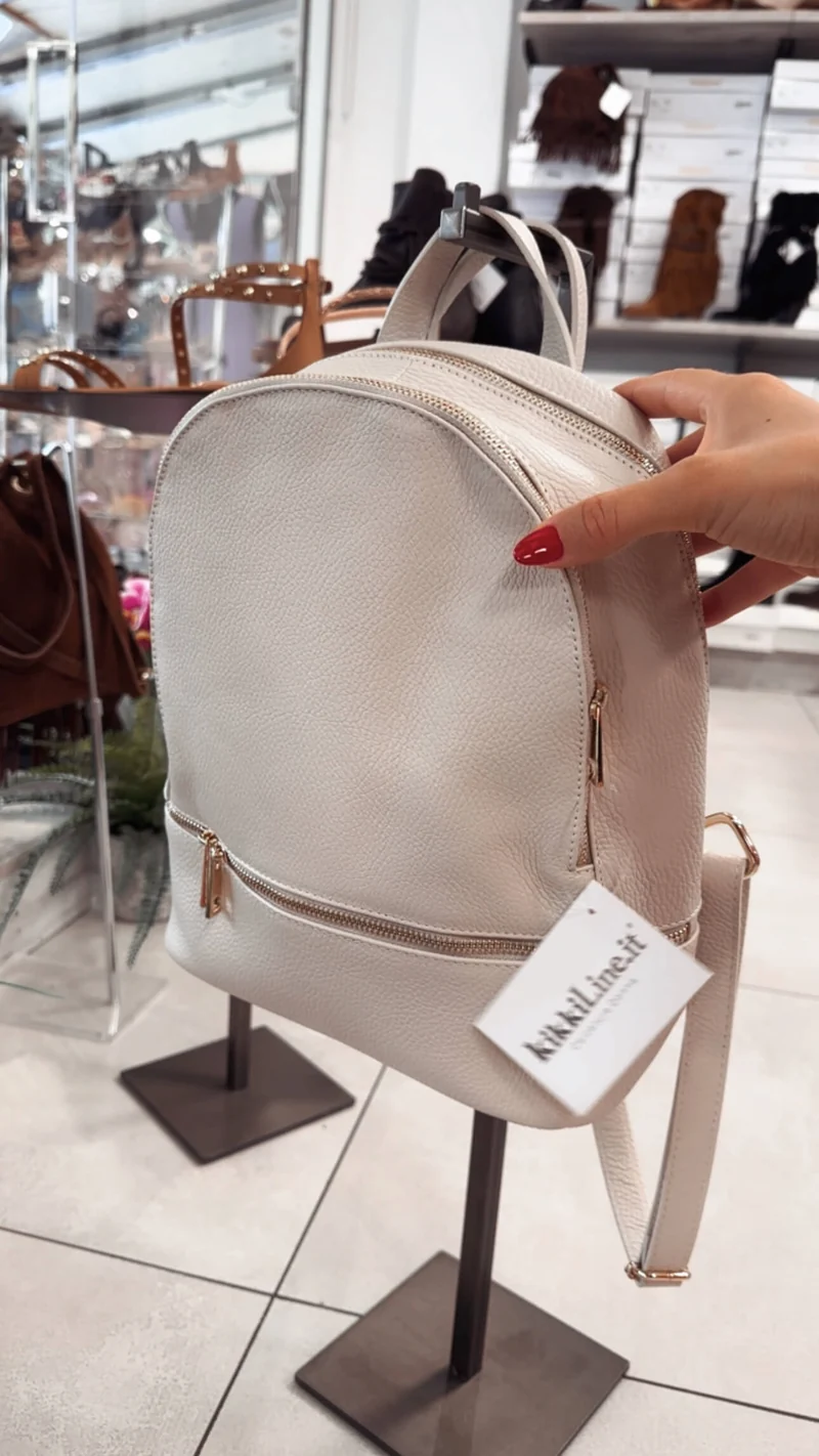 Borsa Zaino Capiente Multizip Vera Pelle Beige