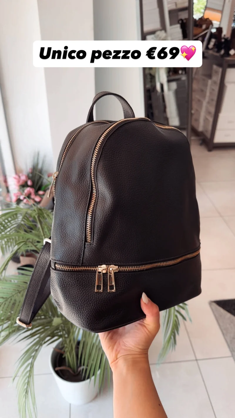 Borsa Zaino Capiente Multizip Vera Pelle Nero