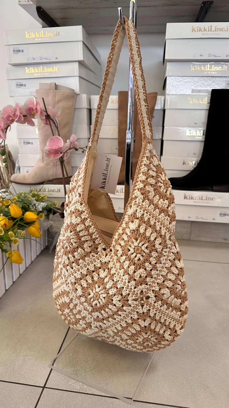 Borsa Crochet a Spalla Beige e Avorio