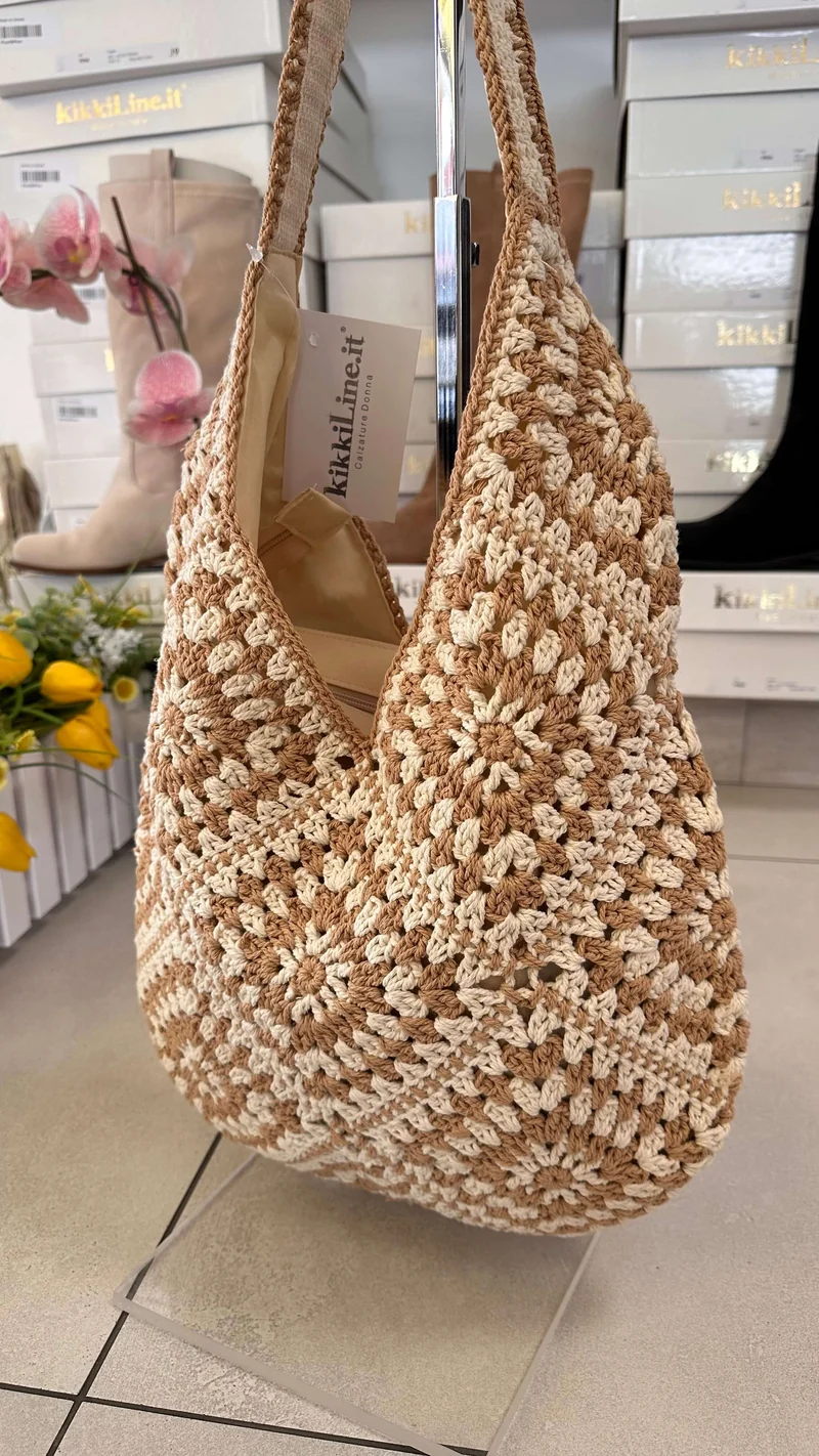 Borsa Crochet a Spalla Beige e Avorio
