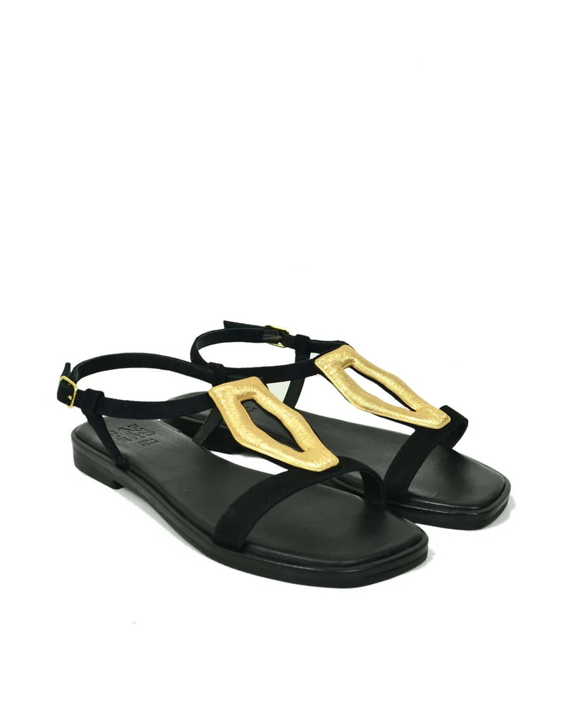 Sandali Scamosciati Accessorio Greco Platino Nero Caffènero