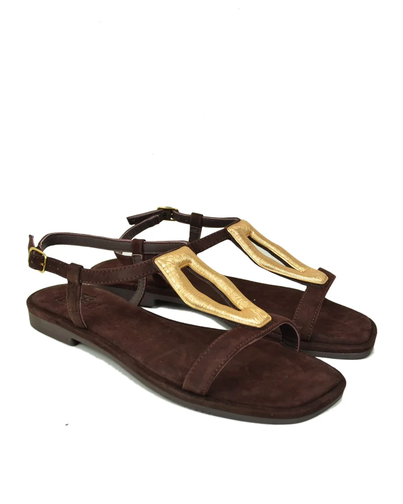 Sandali Scamosciati Accessorio Greco Platino Marrone Scuro Caffènero
