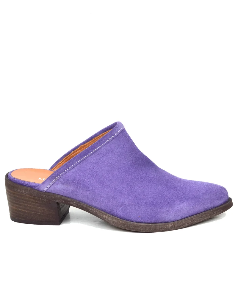 Sabot Vero Camoscio Lilla Tacco Basso Elegante e Sportivo Comodo