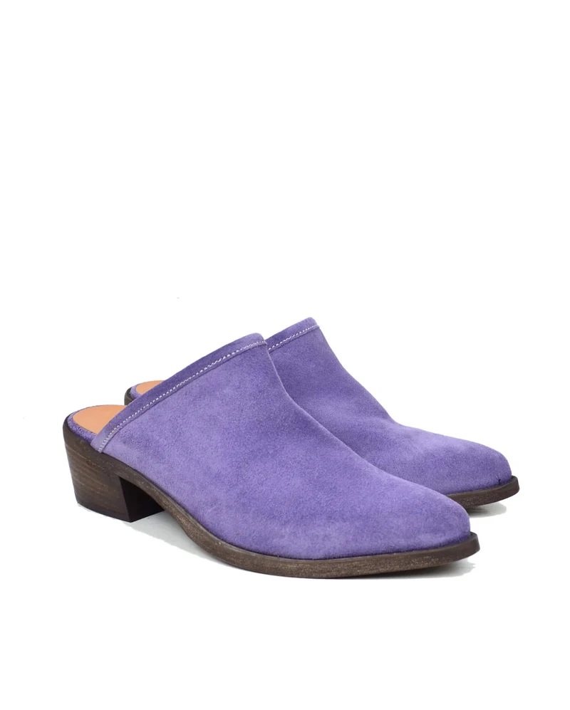 Sabot Vero Camoscio Lilla Tacco Basso Elegante e Sportivo Comodo