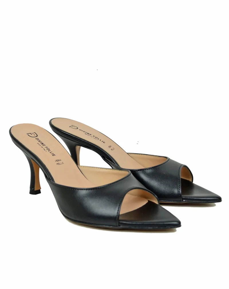 Ciabattine a Foglia Divine Follie Eleganti Tacco a Spillo Nere P0700