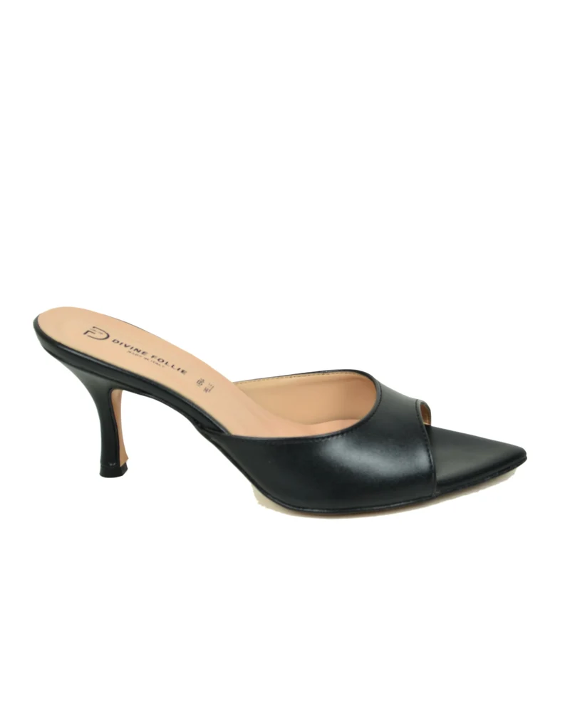 Ciabattine a Foglia Divine Follie Eleganti Tacco a Spillo Nere P0700