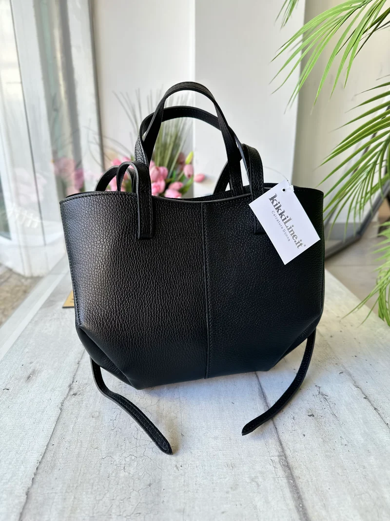 Borsa Mezza Luna Vera Pelle Semirigida Apribile Nera