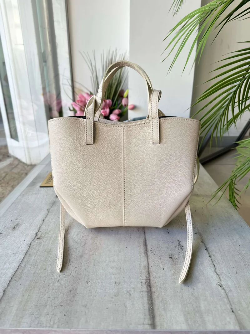 Borsa Mezza Luna Vera Pelle Semirigida Apribile Crema