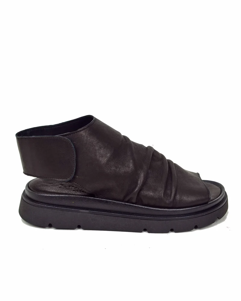 Sandali Spuntati a Stivaletto con Strappo Platform Vera Pelle Rag Neri