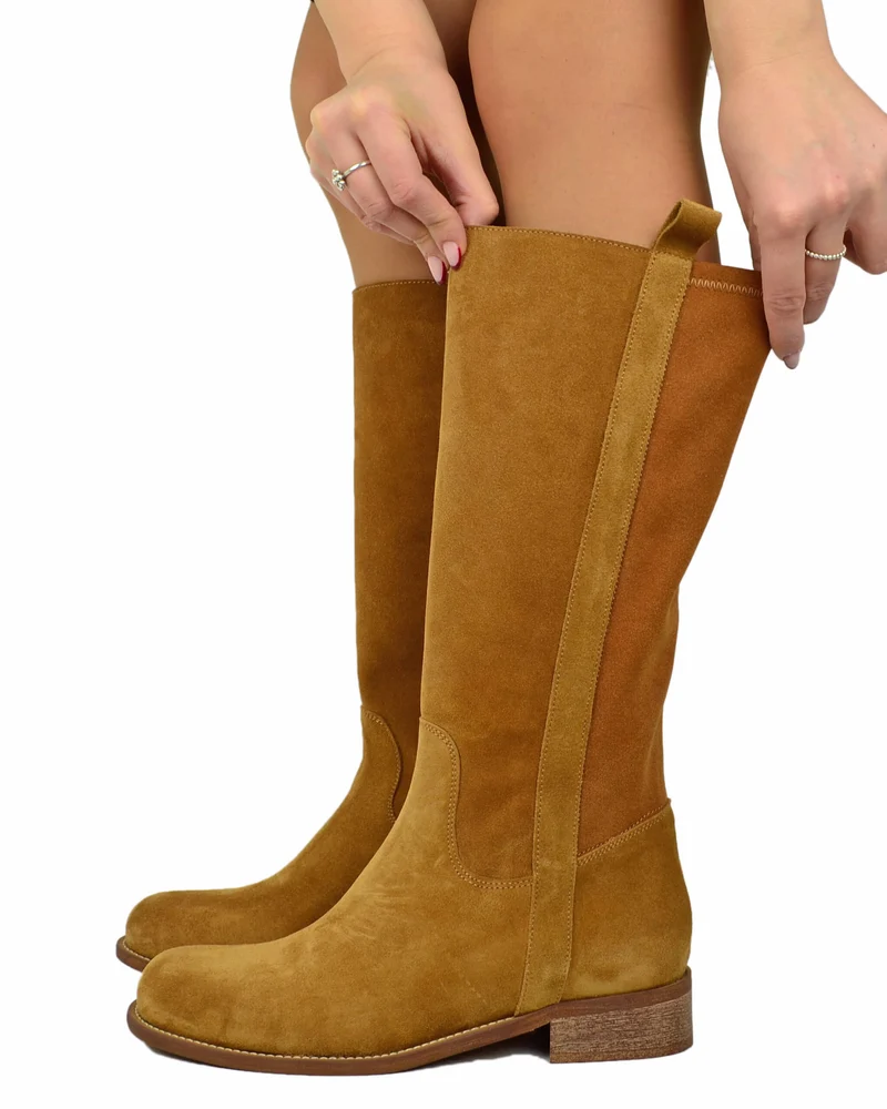 Stivali Cavallerizza per polpacci Curvy suola leggera Gambale Largo Camoscio Cuoio
