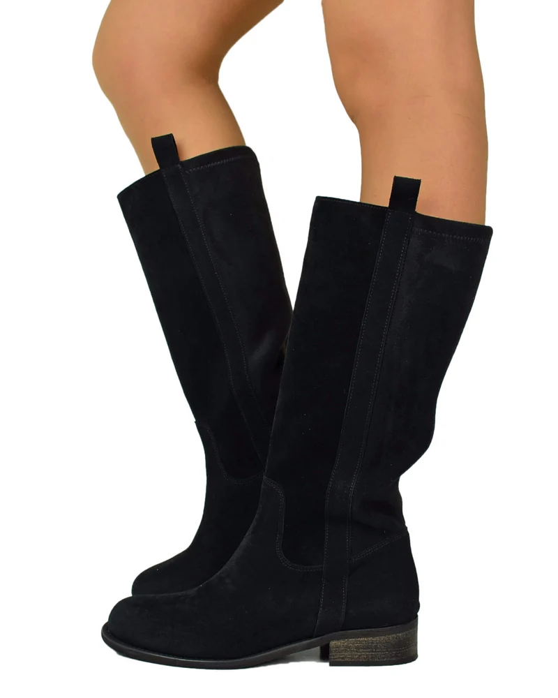 Stivali Cavallerizza per polpacci Curvy suola leggera Gambale Largo Camoscio Nero