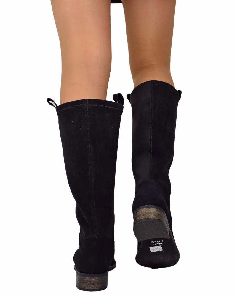 Stivali Cavallerizza per polpacci Curvy suola leggera Gambale Largo Camoscio Nero