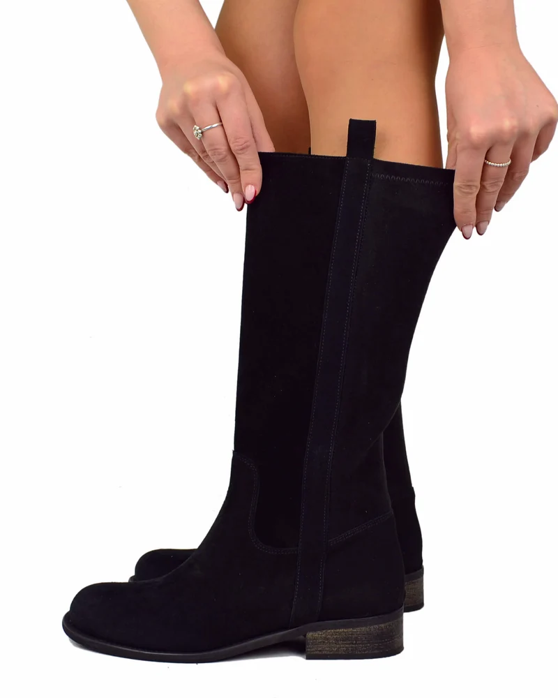 Stivali Cavallerizza per polpacci Curvy suola leggera Gambale Largo Camoscio Nero