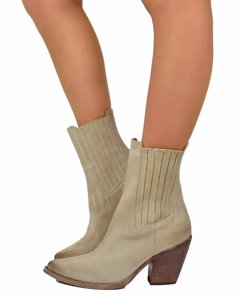 Texani Chelsea Elasticizzati Tacco Alto 8 Cm Vera Pelle Scamosciata Sand