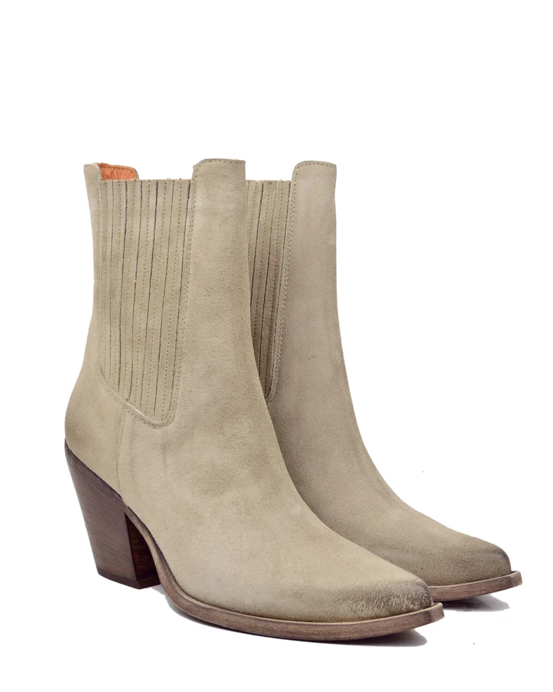 Texani Chelsea Elasticizzati Tacco Alto 8 Cm Vera Pelle Scamosciata Sand