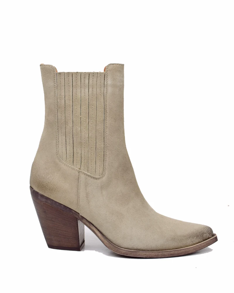 Texani Chelsea Elasticizzati Tacco Alto 8 Cm Vera Pelle Scamosciata Sand