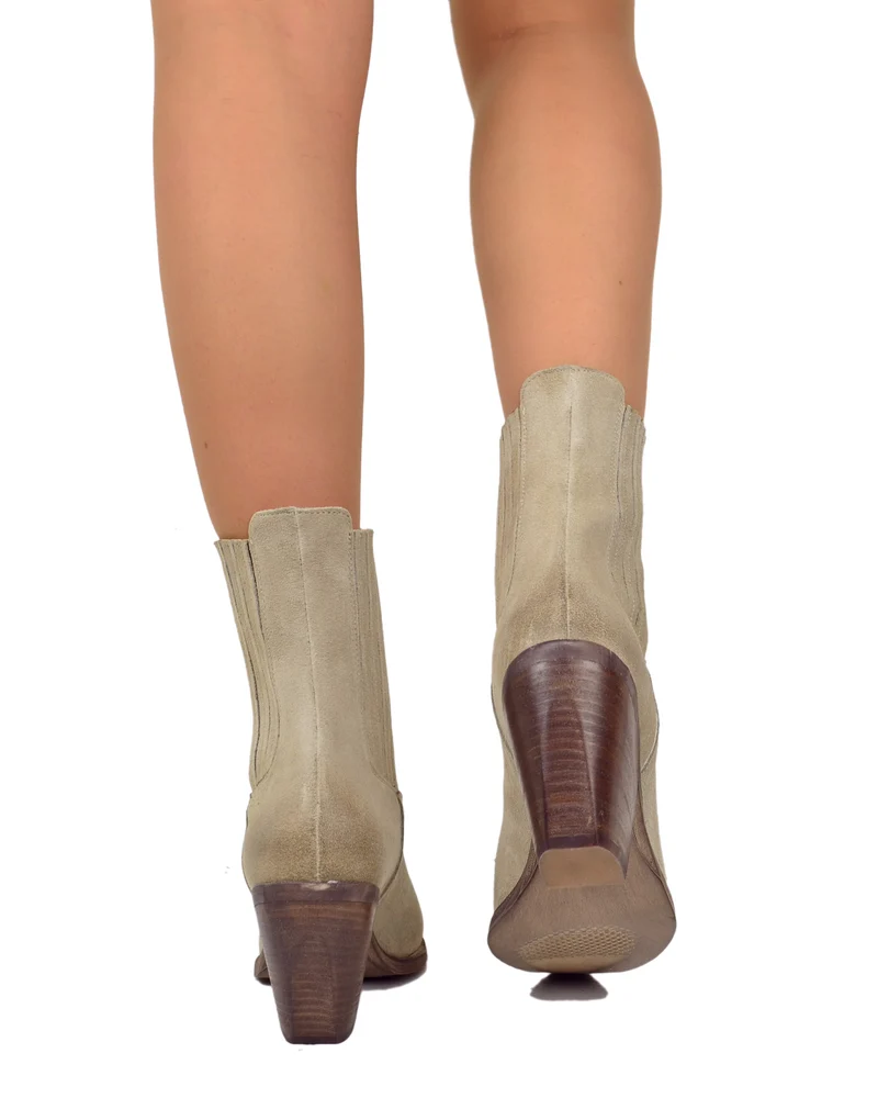 Texani Chelsea Elasticizzati Tacco Alto 8 Cm Vera Pelle Scamosciata Sand