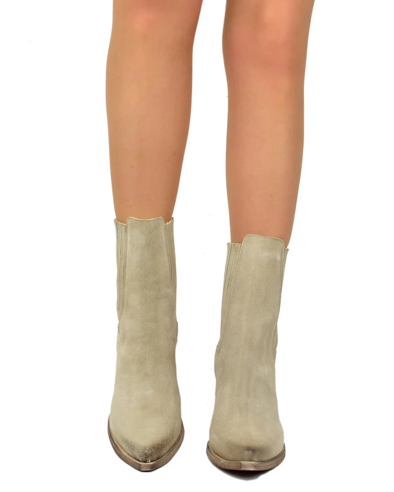 Texani Chelsea Elasticizzati Tacco Alto 8 Cm Vera Pelle Scamosciata Sand
