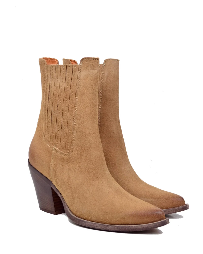Texani Chelsea Elasticizzati Tacco Alto 8 Cm Vera Pelle Scamosciata