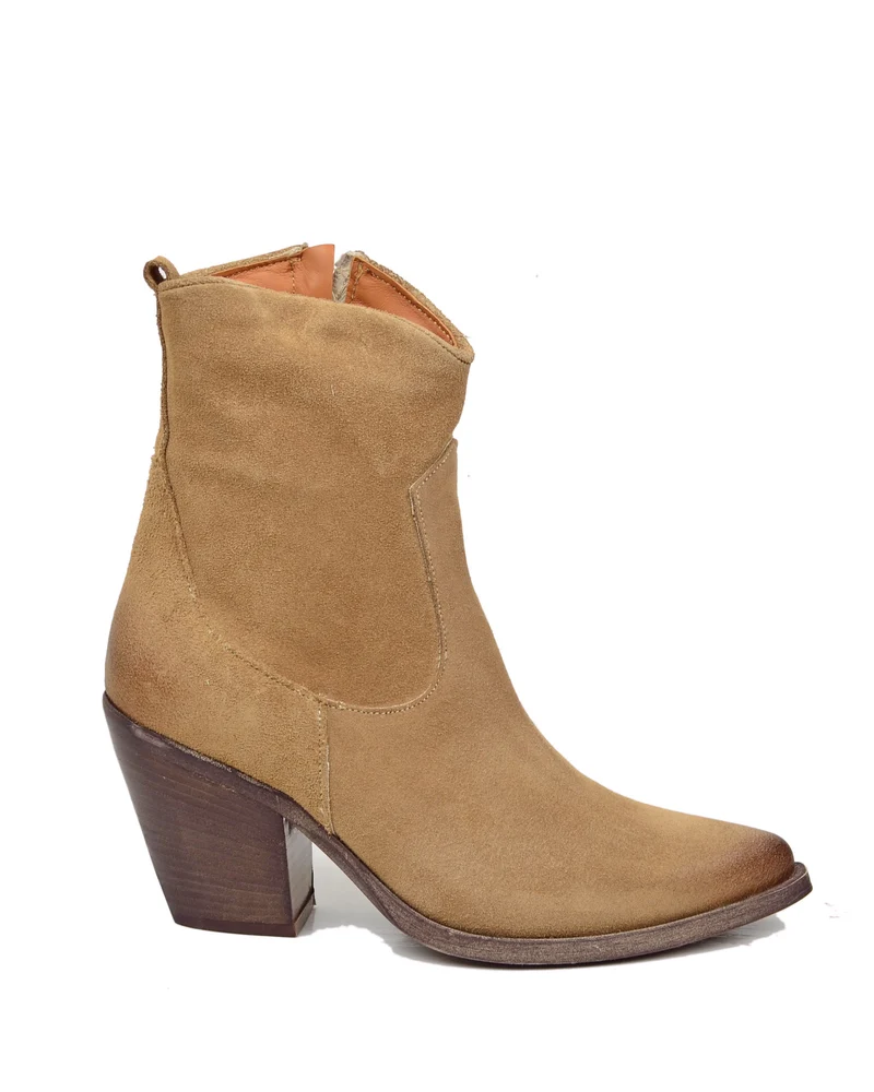 Stivaletti Estivi alla Caviglia Tacco 9 cm Leggeri Pelle Scamosciata Camel