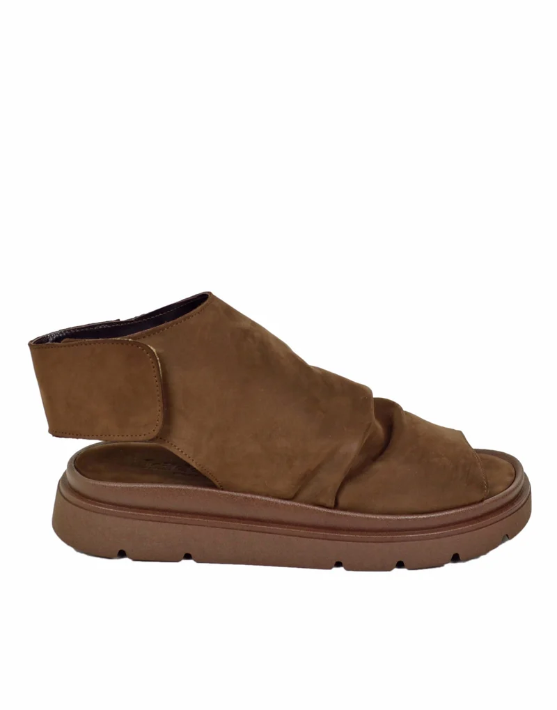 Sandali Spuntati a Stivaletto con Strappo Platform Vera Pelle Nabuk Cioccolato