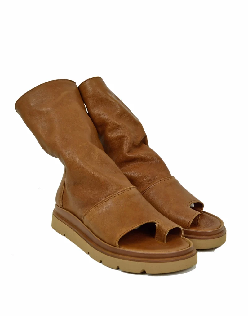 Sandali Platform Girodito Infradito Vera Pelle Rag Morbida Cuoio
