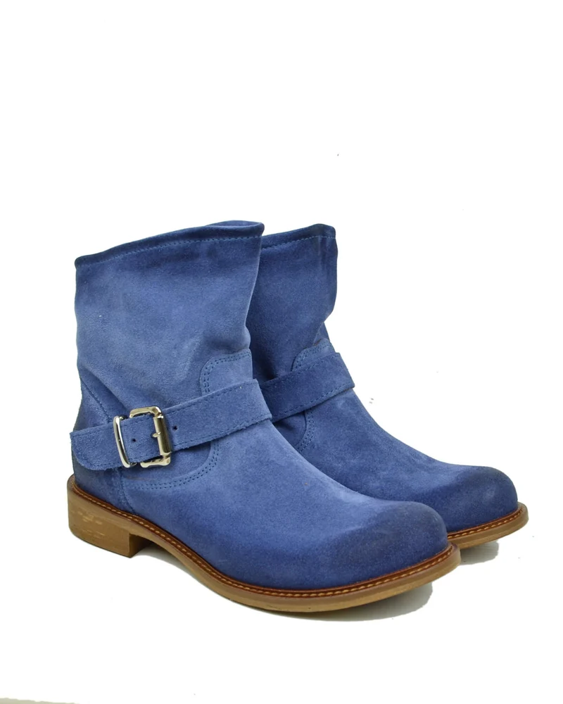 Stivaletti Biker alla Caviglia Bassi Sfoderati Ultraleggeri Pelle Scamosciata Blu Jeans